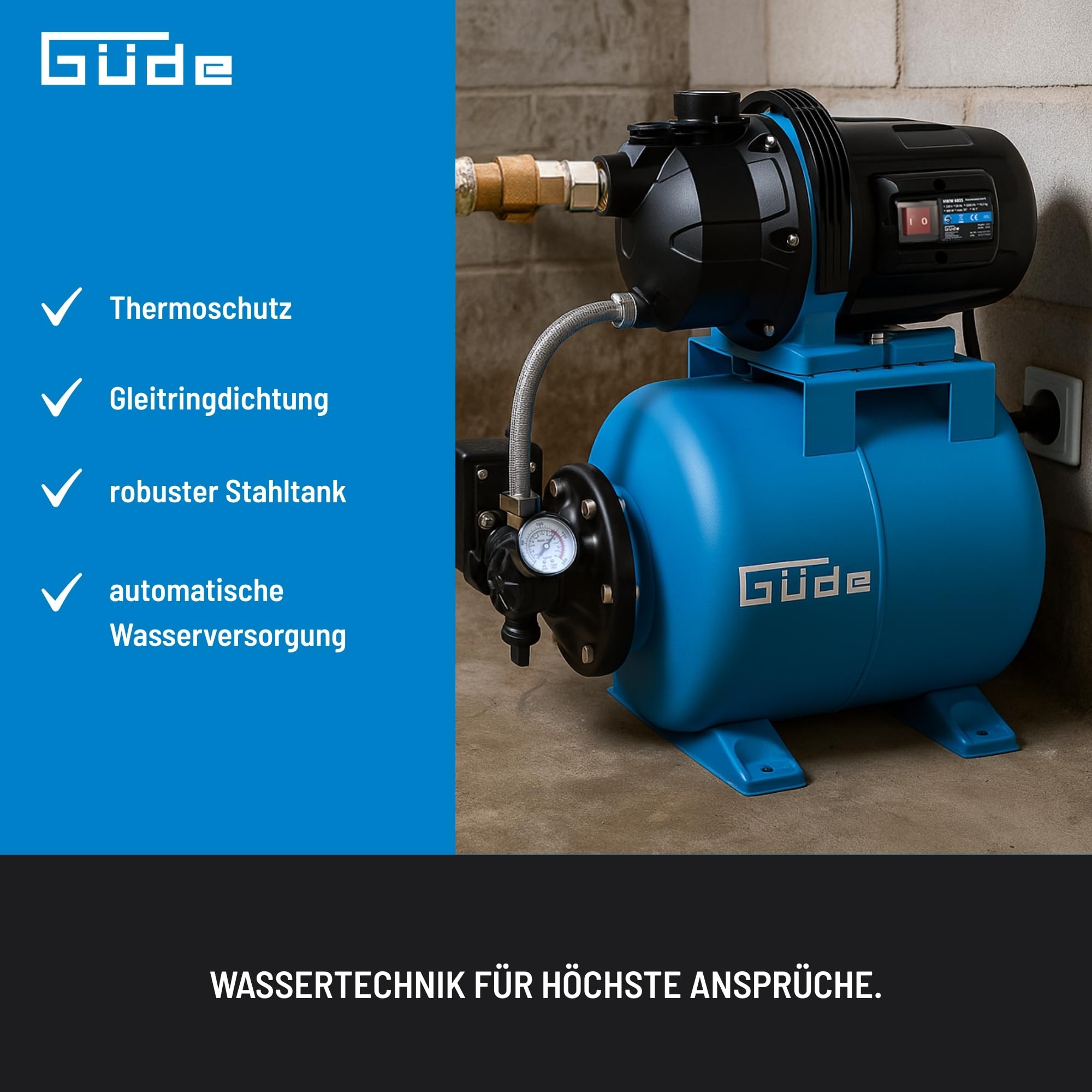 Güde Acqua domestica HWW 6035 (600 W, capacità caldaia: 19 l, portata 3200 l/h, altezza di consegna: max. 35 m, altezza di aspirazione: max. 7 m, ruota in noryl, serbatoio in acciaio, interruttore a