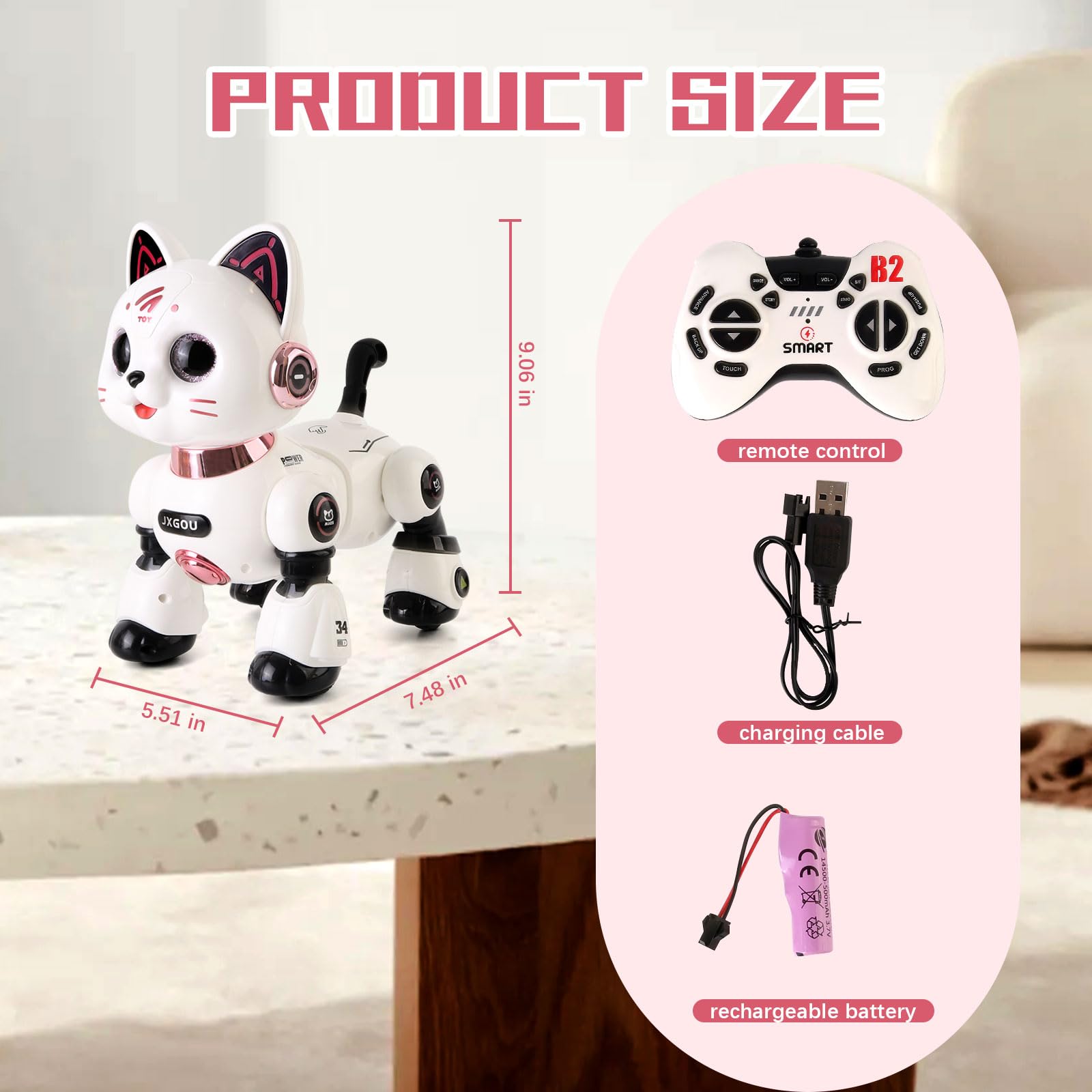 Ferngesteuerter Roboter Haustier Spielzeug,Interaktives Intelligentes Roboter Katze Kinder mit Licht und Sound,Programmierbares RC-Spielzeug Geschenke für Kinder ab 8 Jahren
