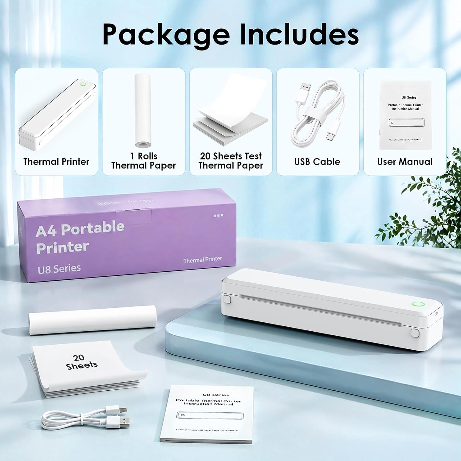 KNAON Portable Inkless Printer, Bluetooth Thermal Printer, 8.5x11