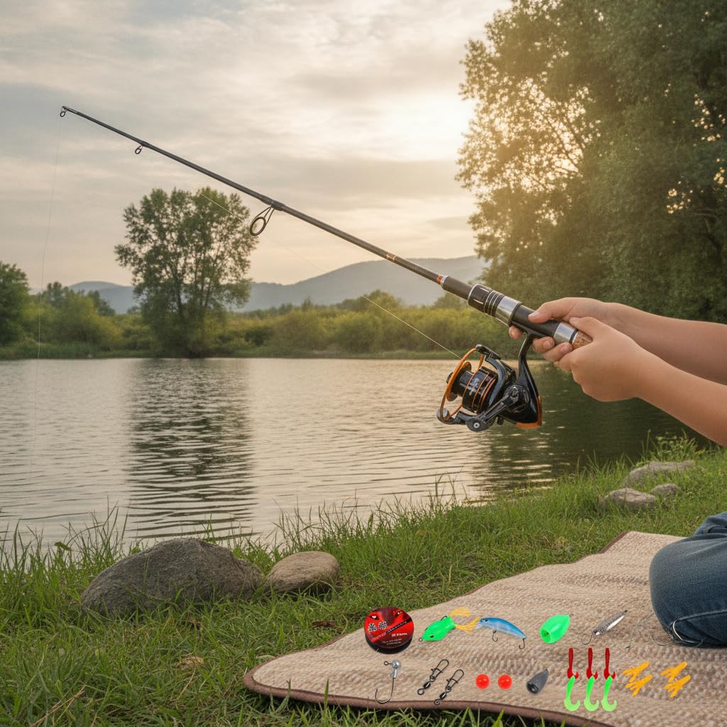 Canna da Telescopica 36 cm | Componenti in metallo, Set da Pesca Completo, Pesca in acque dolci, Per pescatori