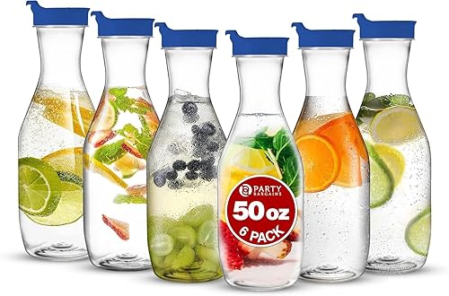 Miniatura 19 de Paquete de 12 jarras de plástico transparentes de 50 onzas con tapa negra; contenedores de agua resistentes de alta calidad que son excelentes