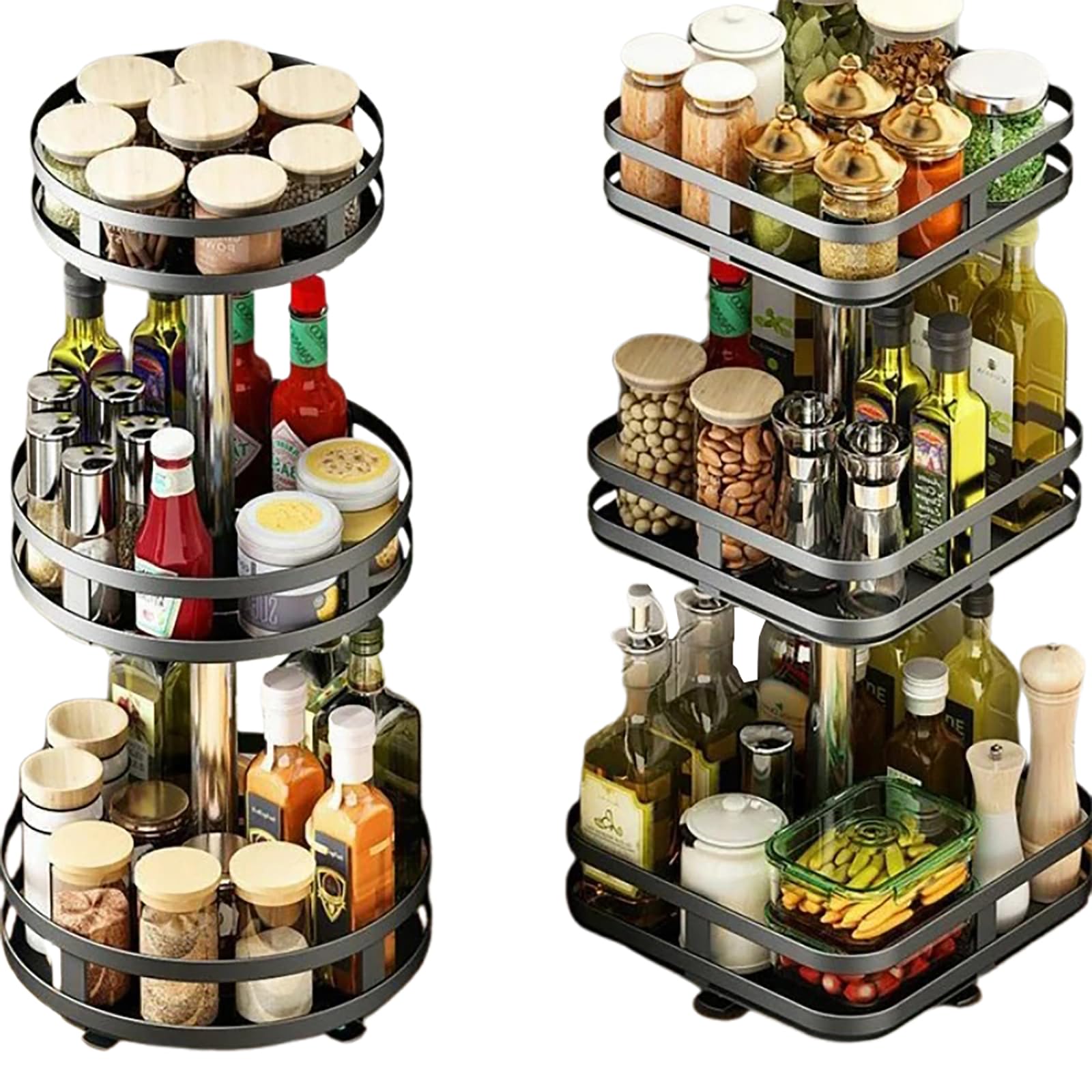 Estante de especias de 3 niveles, almacenamiento de especias giratorio de metal para cocina y baño, eficiente soporte de plato de 3 niveles, elegante dispensador de especias para un fácil acceso