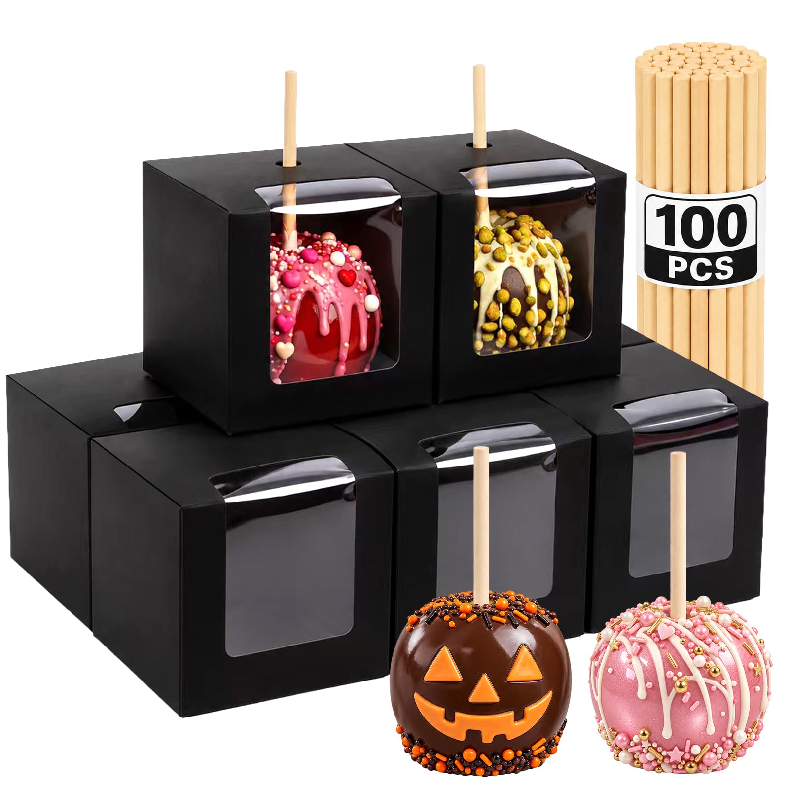 Paquete de 100 cajas de manzana de caramelo, 4 x 4 x 4 pulgadas, cajas