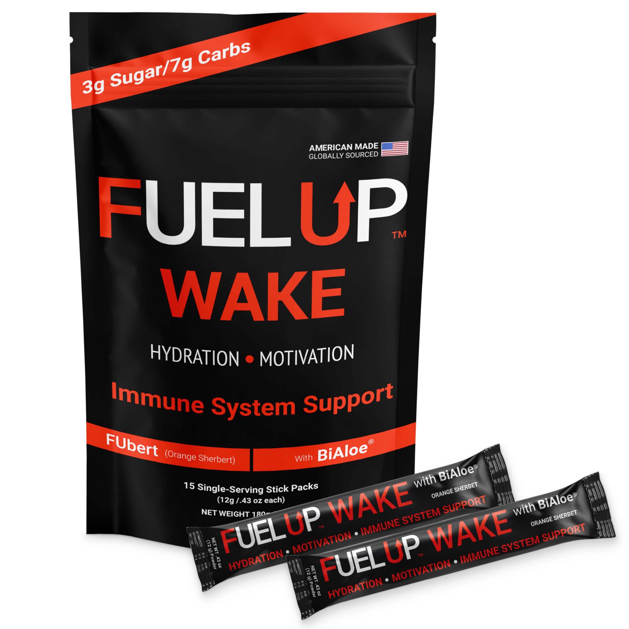 Fuel Up Wake Electrolyte Powder: Energy & Hydration with 180mg Natural Caffeine (Orange Sherbet)