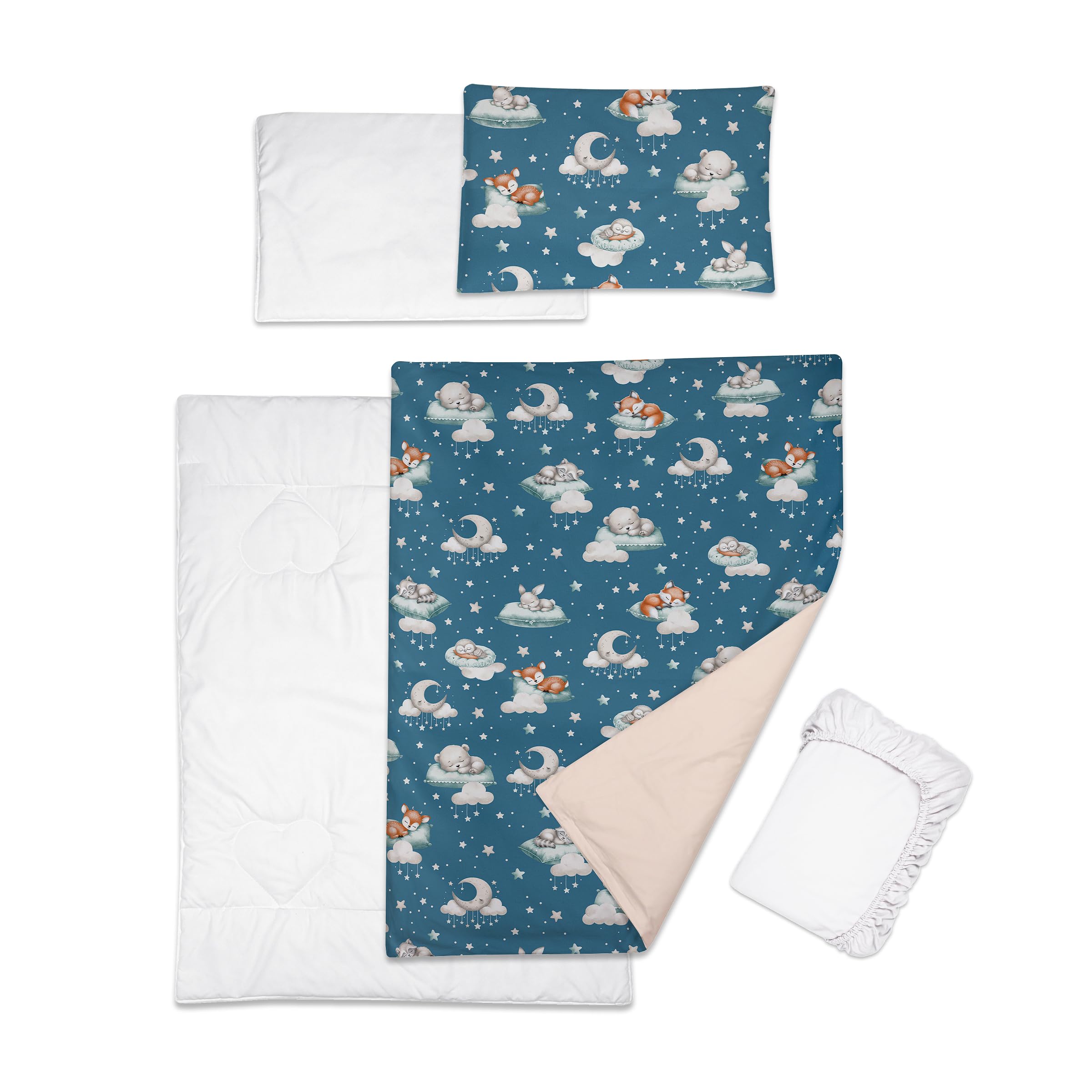 Baby Comfort 5 Piece Toddler Bedding Duvet Pillow with Covers & Jersey Sheet fits 95x65cm Travel Cot 12M+ (Sleepers) — image 1