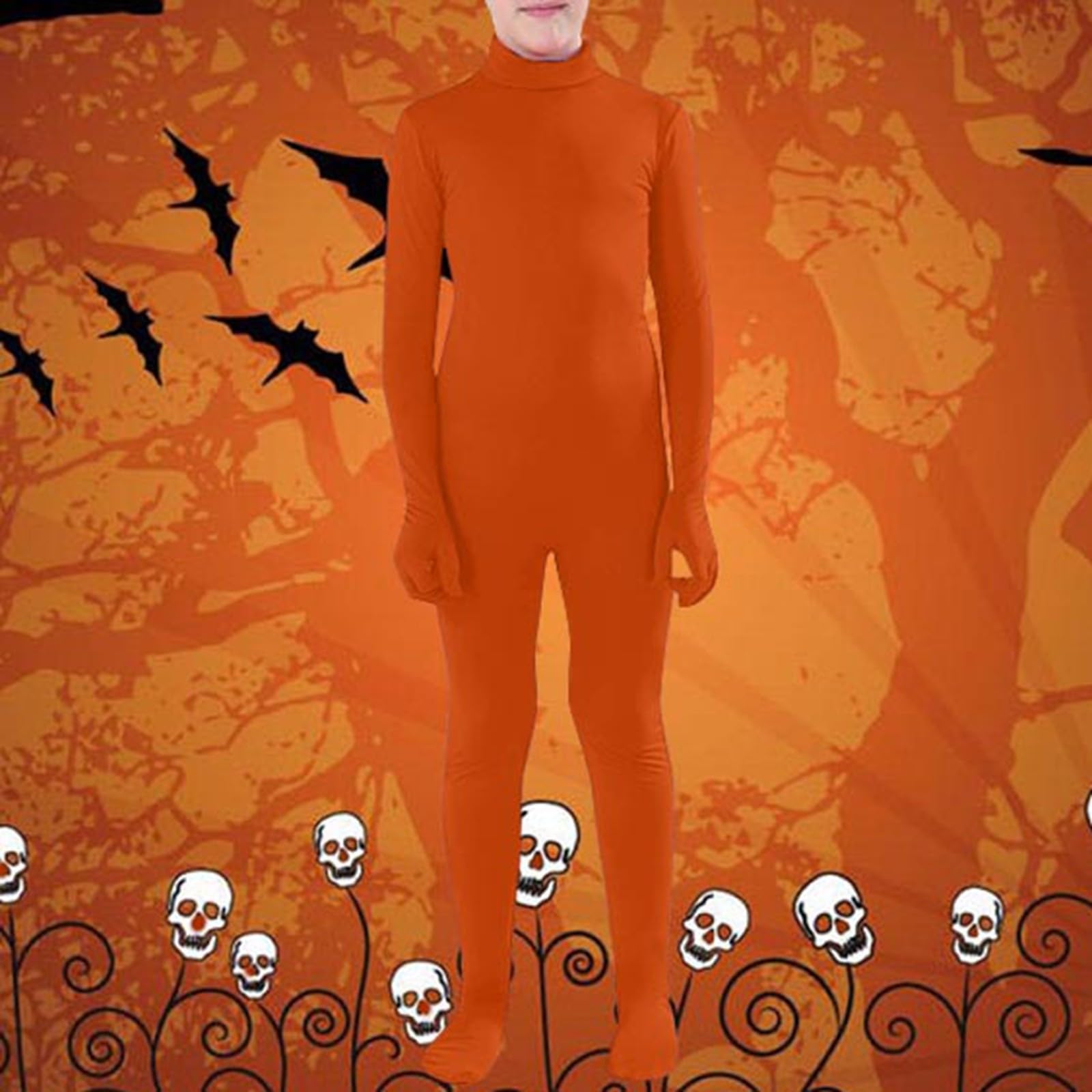 Morph Suit Unisex Adults' Men'S Women'S Open Face Spandex Unitard Mask Zentai Costume Full Bodysuit, 01 Orange - Image 2