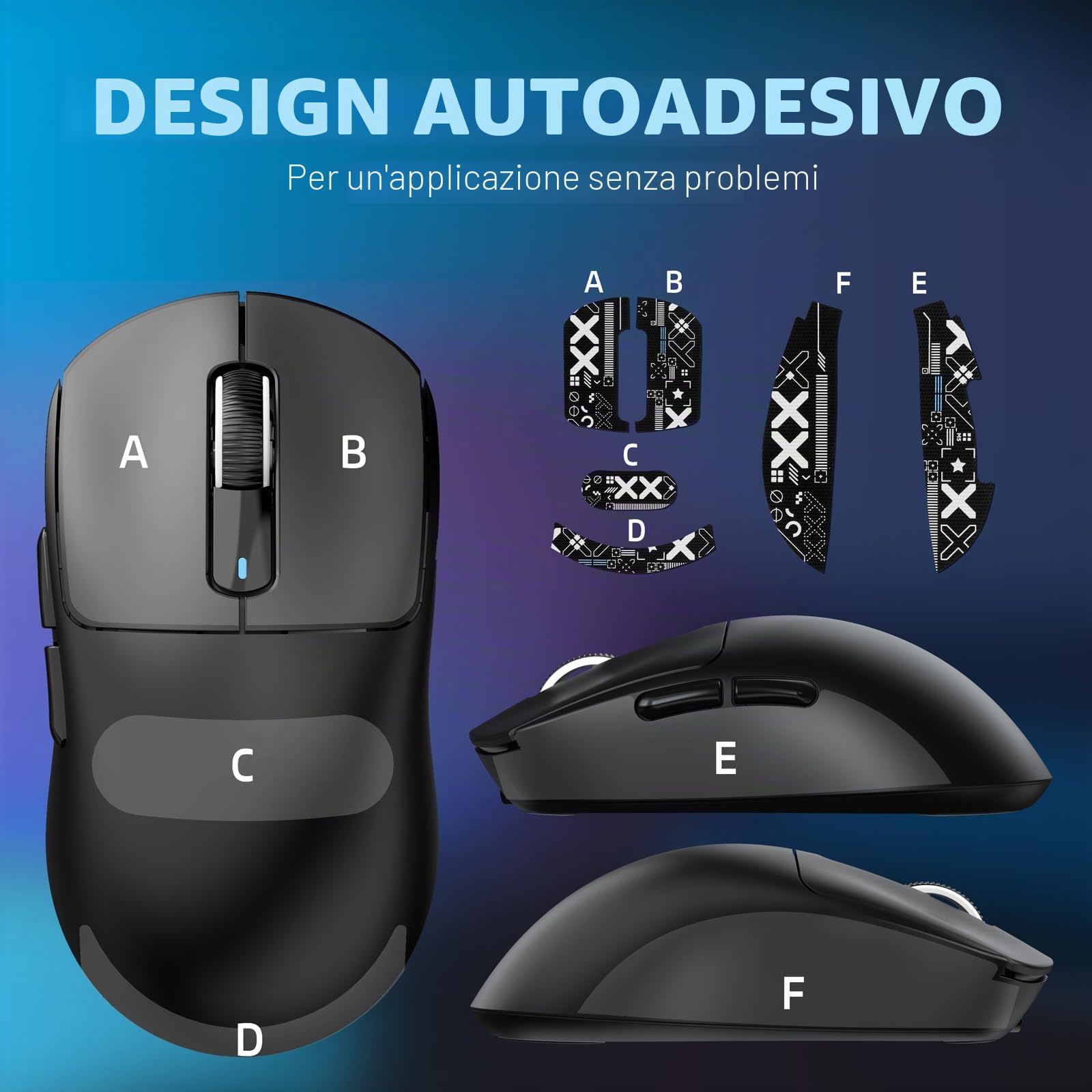 VGN GAMEPOWER ATTACK SHARK X3 SUPERLIGHT Mouse Gaming Wireless, 49g Ultraleggero Mouse da Gioco, PixArt PAW3395, 26,000 DPI, 2.4G/BT5.0/Cablato, Mouse Grip Tape, Durata Batteria 200Hrs, Nero