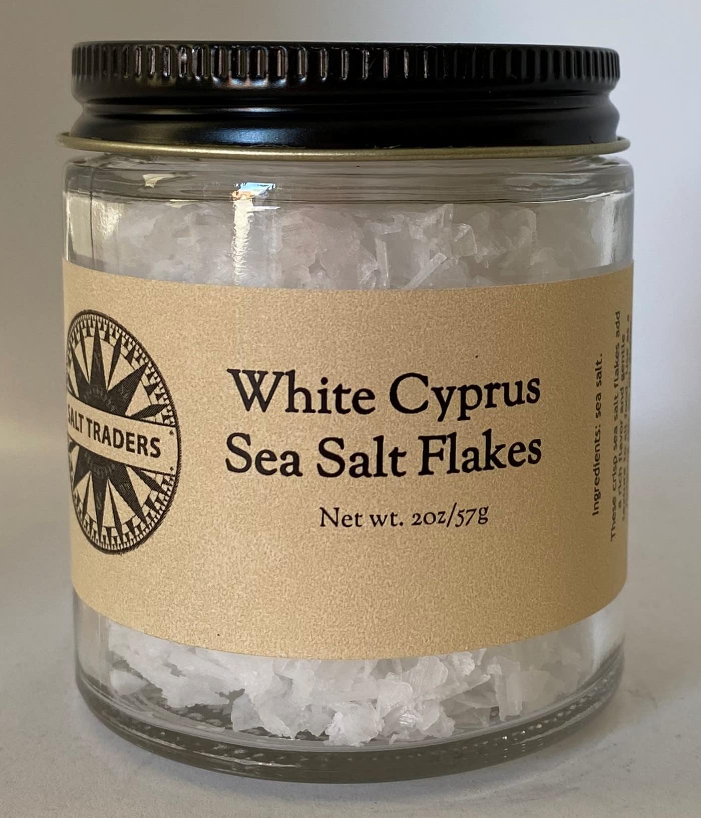 Salt Traders Cyprus White Pyramid Sea Salt Flakes - 2 oz Net Wt. (Glass Jar)