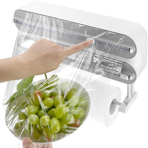 QWORK® Cling Film Dispenser, 3-in-1 Wall-Mounted Aluminum Foil Cutter, Roll Holder, for Kitchen and Restaurant - 1