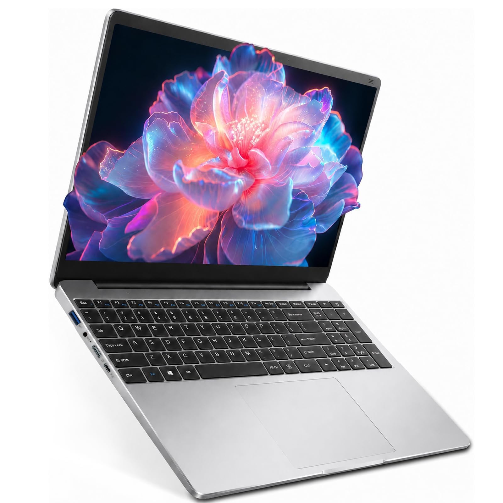 Portatil Laptop Windows 11, Funda Silicona Teclado QWERTY, Ordenador Portatil 15,6", Office 365 1 Año Preinstalados, 5205U (hasta 2,3GHz), 4GB RAM 128GB Ampliable TF 512GB, Portatiles Baratos y Buenos