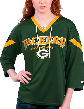 STARTER Womens NFL Rally Lace-Up 3/4 Sleeve T-Shirt
