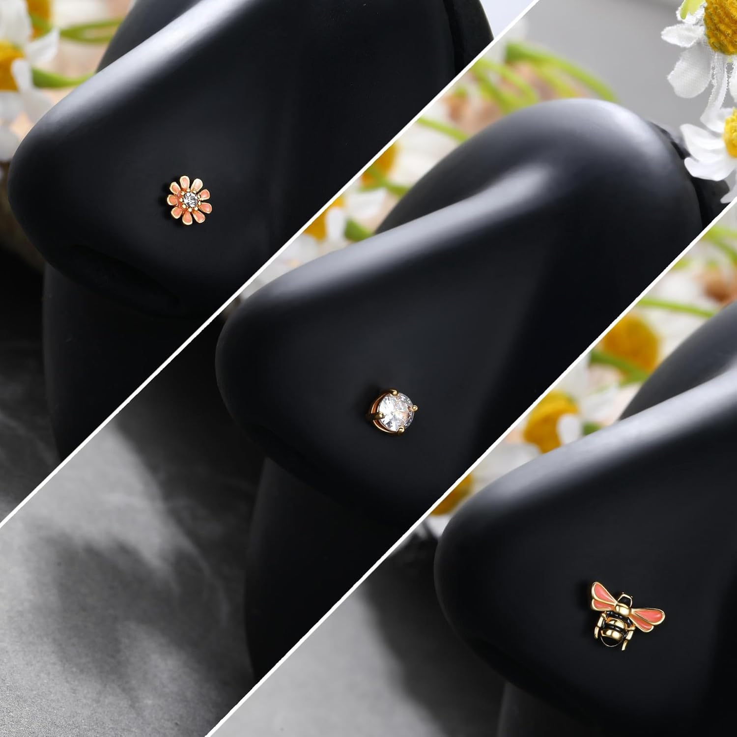 CM Crareesi Mania Bee Nose Studs 316L Stainless Steel Nose Rings Stud Pack 20 Gauge Gold Nose Piercing Jewelry L Shaped Nose Rings for Women - Image 4