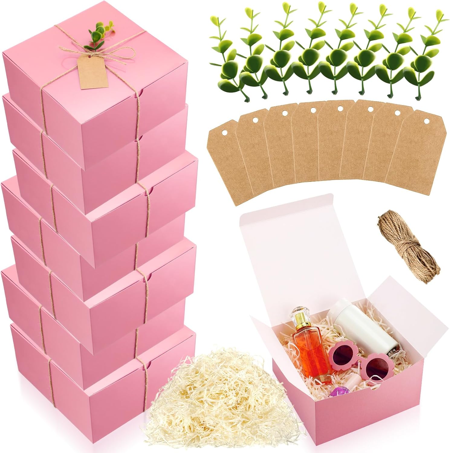 Crtiin 8 Pack Gift Boxes Set 8 x 8 x 4 Inch Pink Paper Bridesmaid Proposal Gifts Box with Lids for Presents Wedding Bridal Valentine's Day Easter Mother's Day Birthday Gift Packaging Party Favors