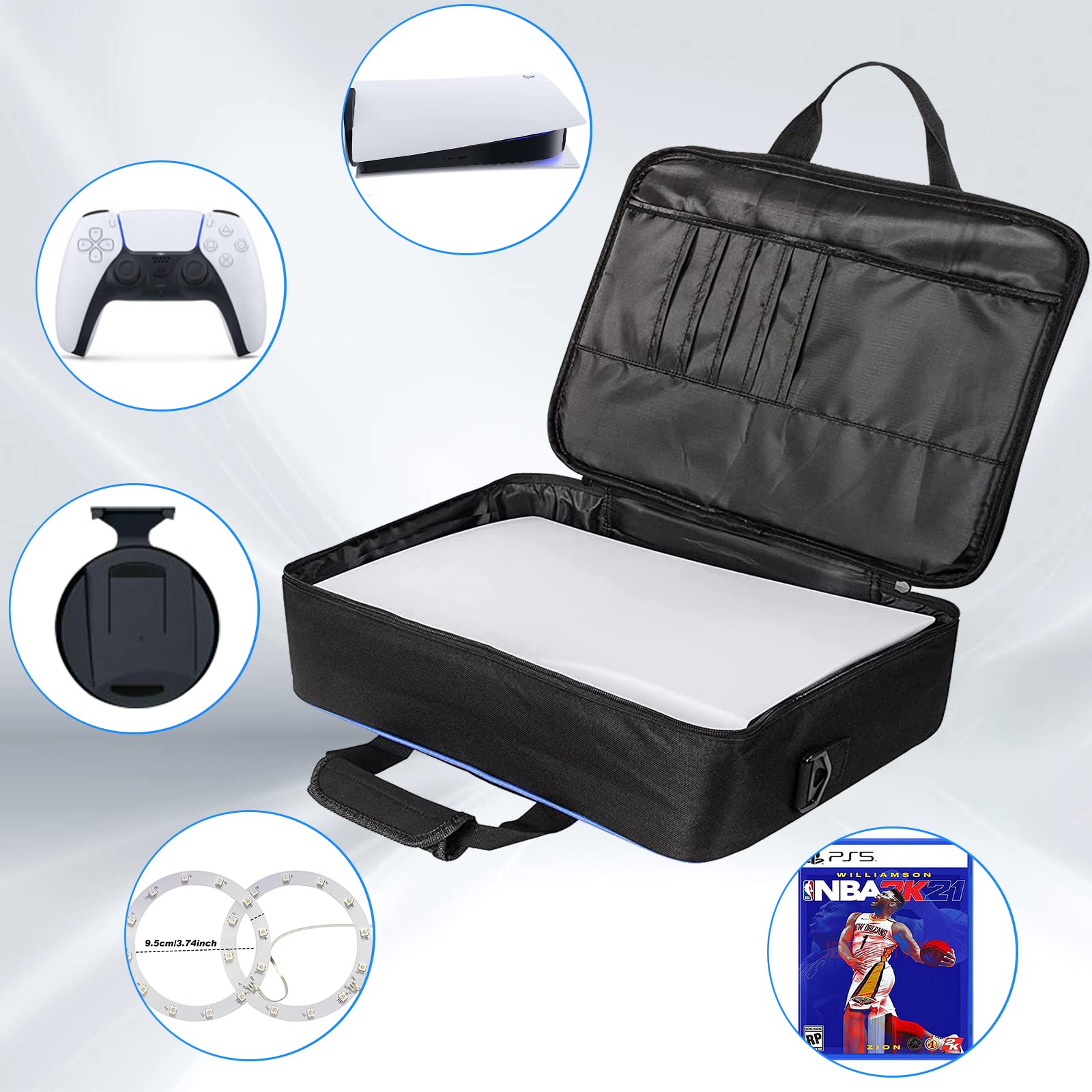 Sac pour PS5,Sacoche pour PS5 Console et Manette,Sac de Voyage Étui pour PS5 Antichoc Sac Transport pour PS5 Console Disc Digital Edition/Carte de Jeu/Casque Jeu/Base de Console/Accessoires