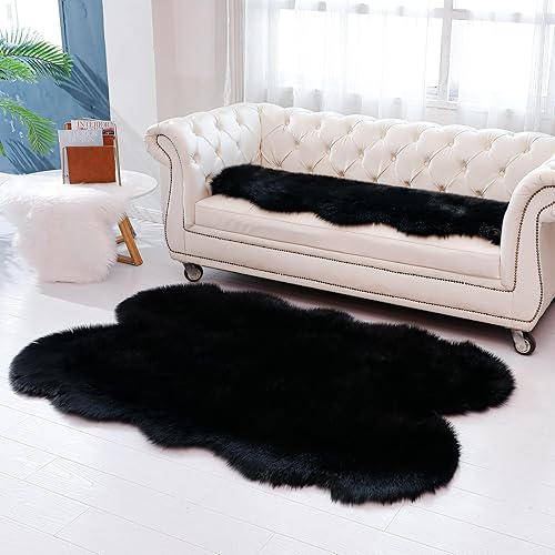 Miniatura 177 de Alfombra de piel sintética esponjosa de piel de oveja blanca, 4 x 6 pies, ultra suave, para dormitorio, mesita de noche, sala de estar, guardería