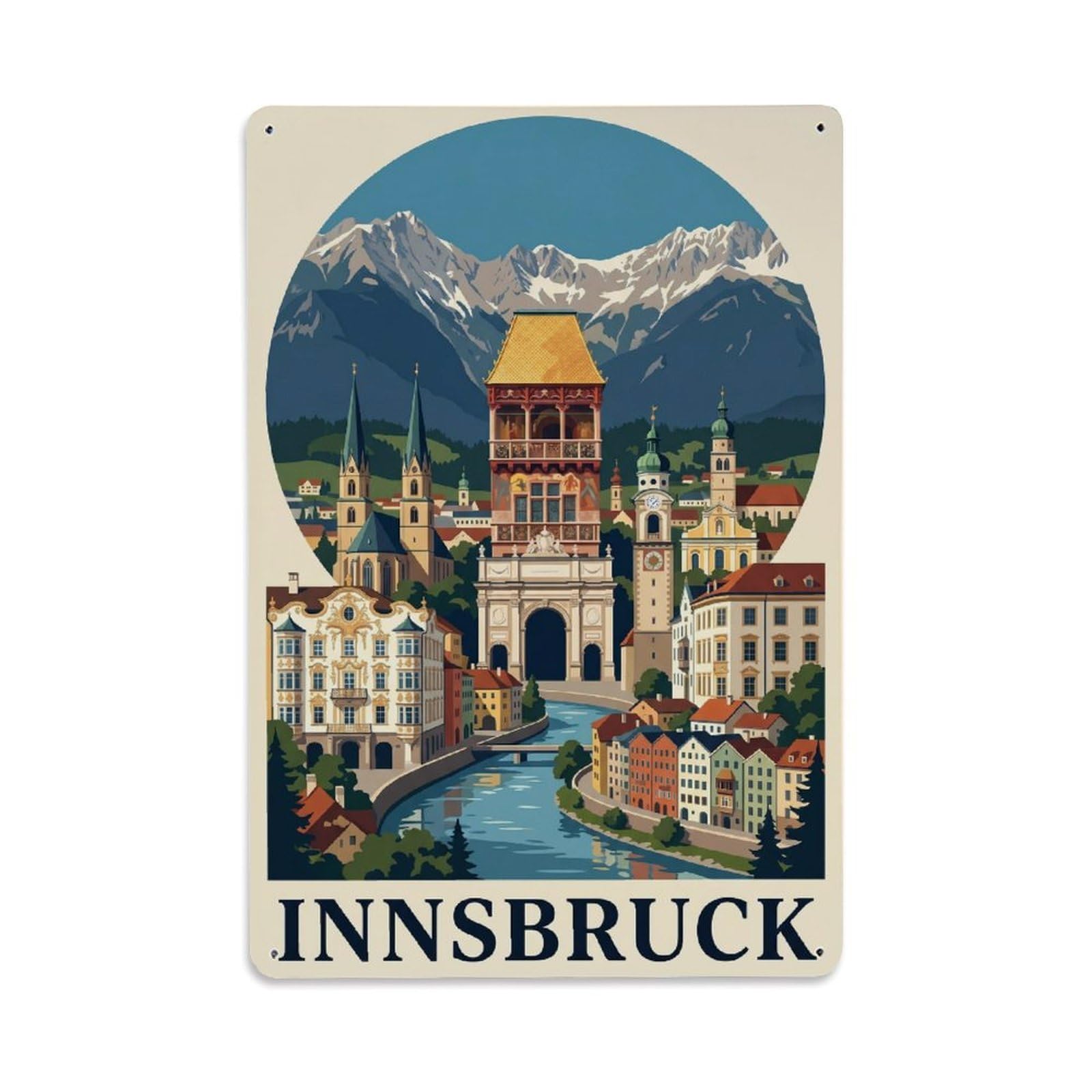 Olhnbad Style Mountain Innsbruck Austria Classic Alpine Travel Metal Tin Sign