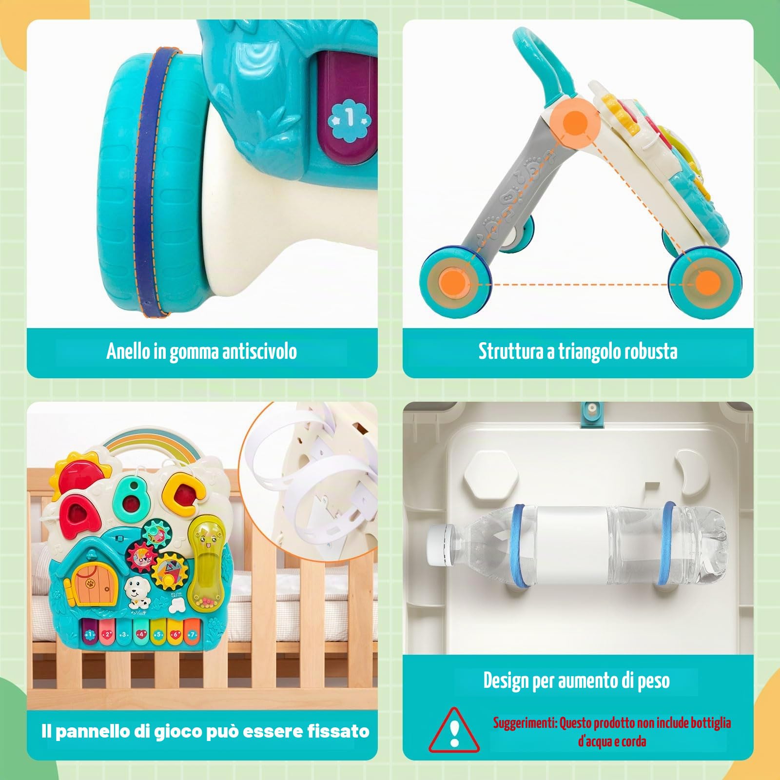 Primi Passi per Bambini, 3 in 1 Girello per Bambini, Piastra da Gioco Rimovibile, Centro di Attività Educativa Precoce, Girello Bambino per Imparare a Camminare, Giocattolo per Bambini 12+ Mesi