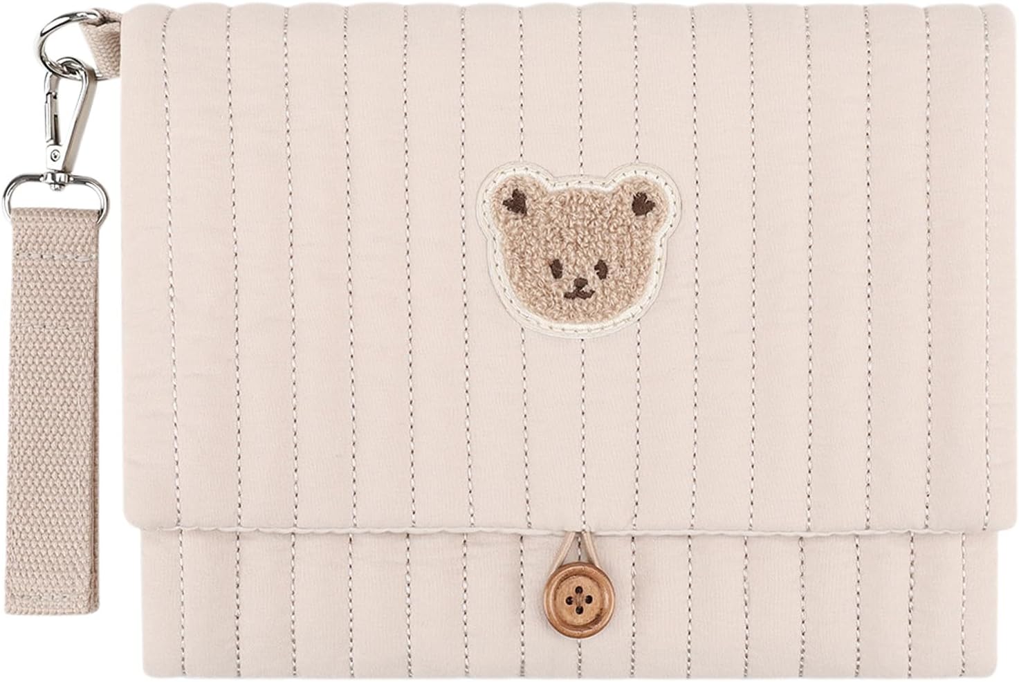 Cute Bear Embroidery Diaper Clutch Bag Foldable Multiple Pockets Baby Diaper Bag Organizer Stroller