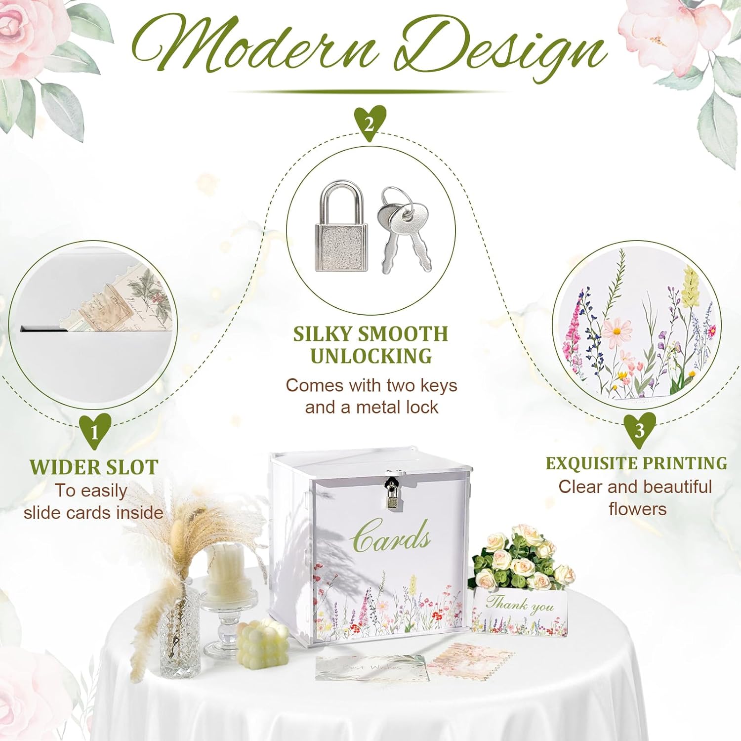 OurWarm White Wedding Card Box with Lock, PVC Gift Card Box for Wedding Decorations Reception, Money Gift Boxes for Party Baby Shower Anniversary Bridal Graduation Decor