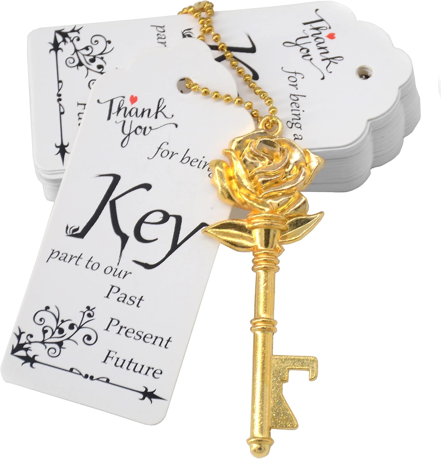 Aokbean 52 Sets Wedding Favors Key Bottle Opener Rustic Wedding Favor Skeleton Keys Personalized Decorations Birthday Party Gifts for Guest with Escort Tags and Key Chains (Gold)