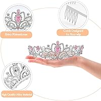 Vista 4 de PAPARELA Corona de cristal plateado, tiaras y coronas de diamantes de imitación rosas para mujer, diadema con peines, corona de concurso, tiara