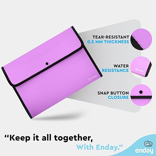 Miniatura 3 de Enday Archivador de plástico con solapa cuadrada, morado, tamaño carta A4, reutilizable, cierre a presión, 13 x 9.4 pulgadas