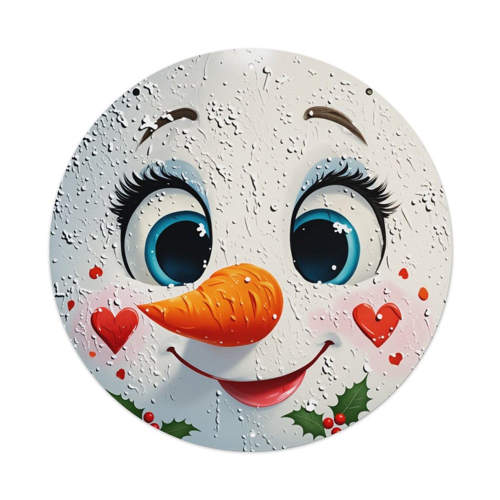 Snowman Face With Carrot Nose Round Tin Sign Retro Metal Sign for Cafe Bar Pub Home Game Room Gym Club Wall Decoration Vintage Metal Poster 8x8 Inch