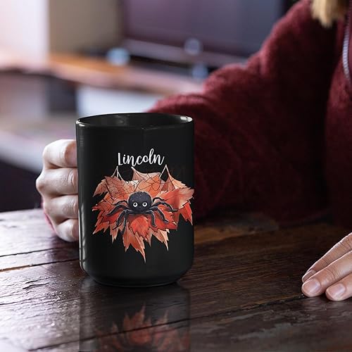 Miniatura 6 de Taza de cerámica negra con nombre personalizado, 11 onzas, 15 onzas, taza de café personalizada Haplopelma Longipes, regalo para hombres y mujeres,