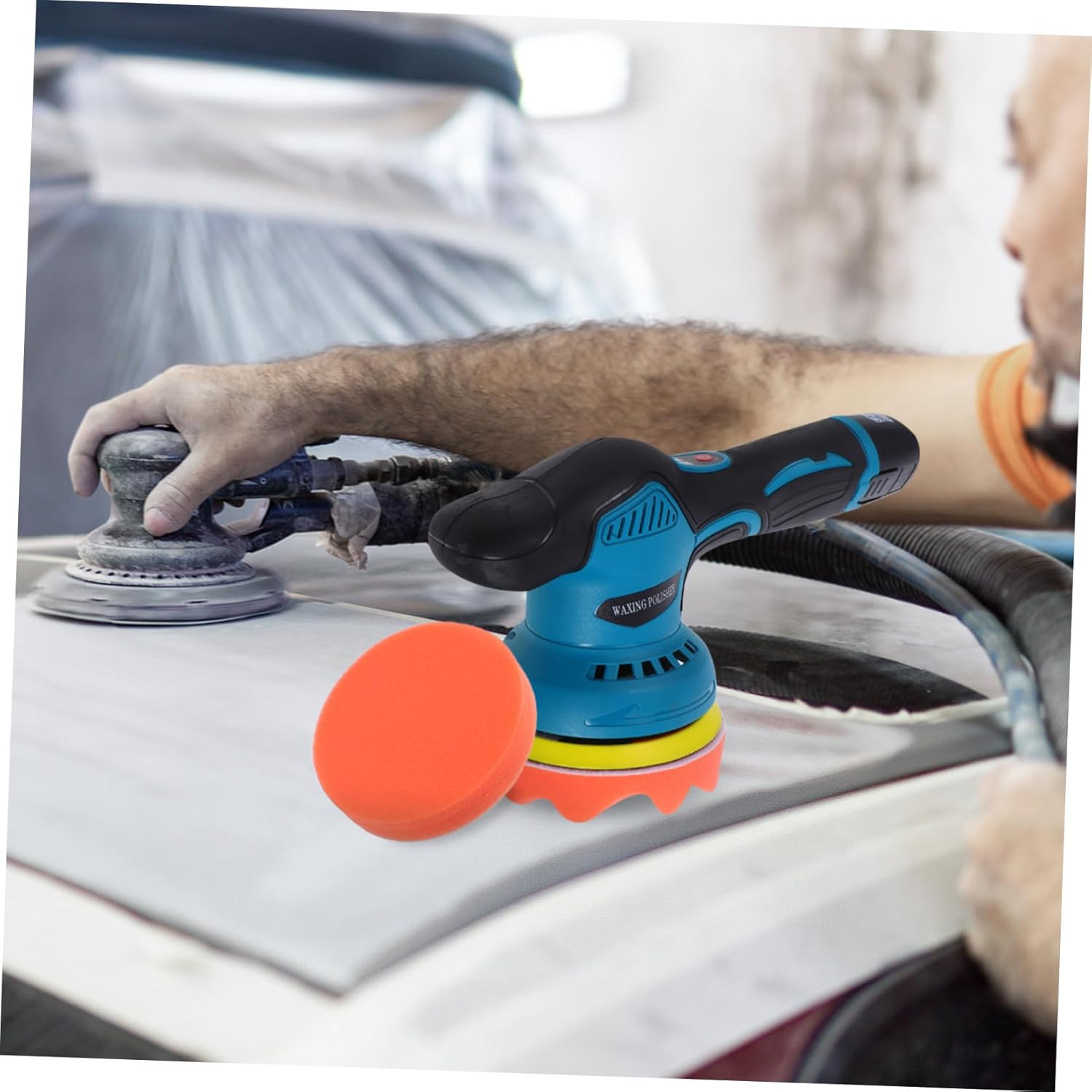 DOITOOL Cordless Vehicle Polishing Machine Adjustable Speed Handheld Electric Wax Polisher Battery-powered Eccentric Car Buffer for Detailing and Shiny Surface Finishing