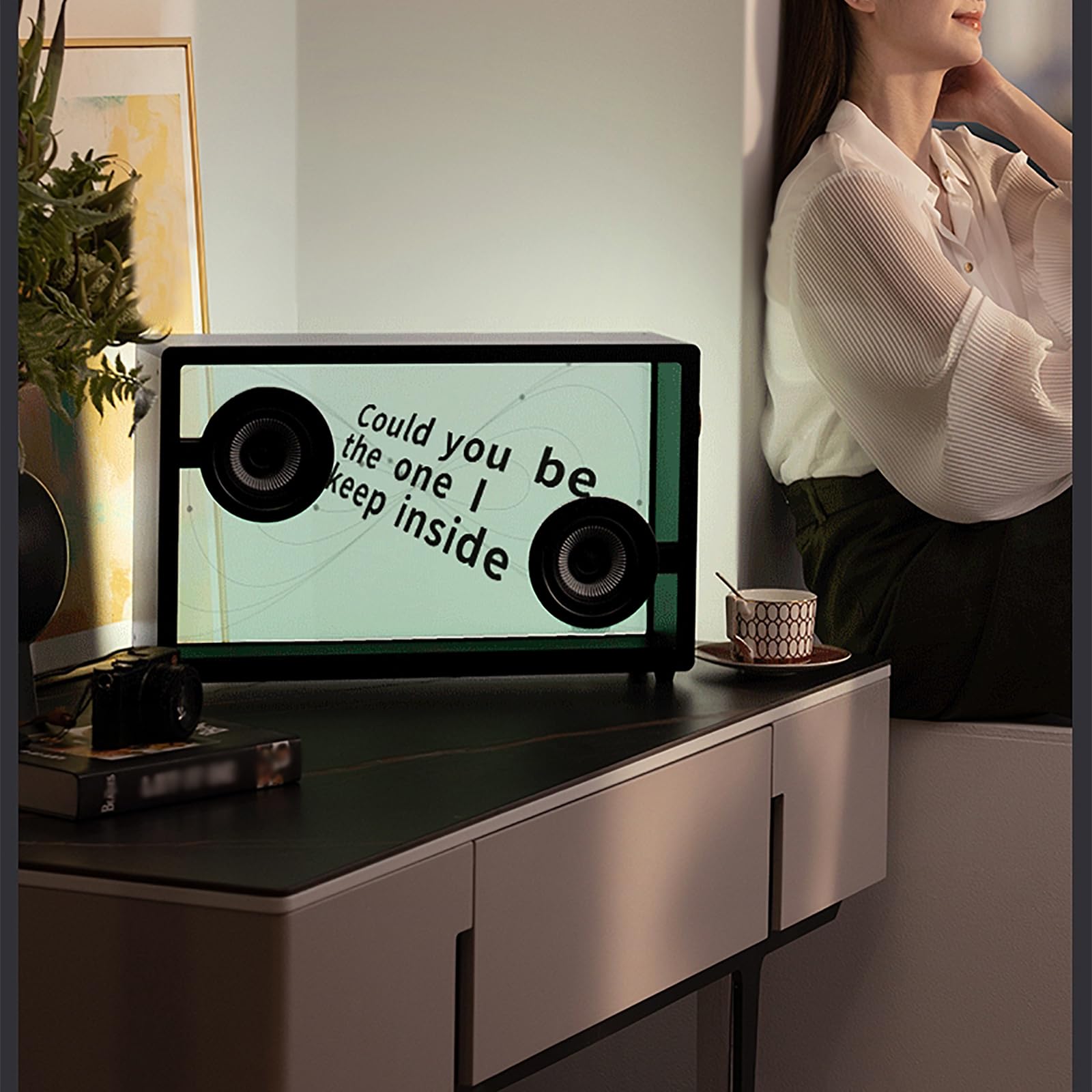 Haut-parleur Bluetooth sous-titre flottant avec audio HIFI, verre enduit AR, scènes dynamiques et modes de réglage pour une utilisation à la maison et au bar