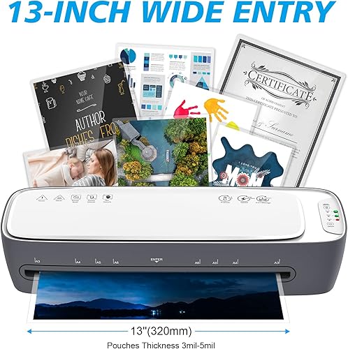 Miniatura 4 de Máquina laminadora de laminación térmica de 13 pulgadas y paquete de 20 hojas de laminación de 8.5 x 11 pulgadas, bolsas de laminación térmica