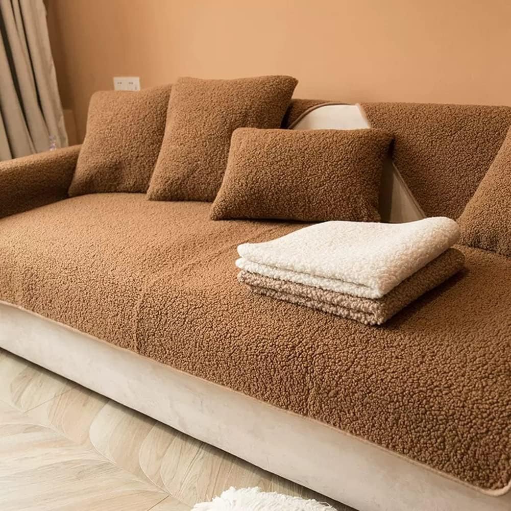 vctops Sherpa Fleece Couch Cover Faux Fur Sofa Slipcover Sectional Couch Covers for Dogs Pets Kids Love Seat Recliner Leather L Shaped, Anti-Slip Sofa Cover, 1 Piece/Not All Set (Beige,27"x47")