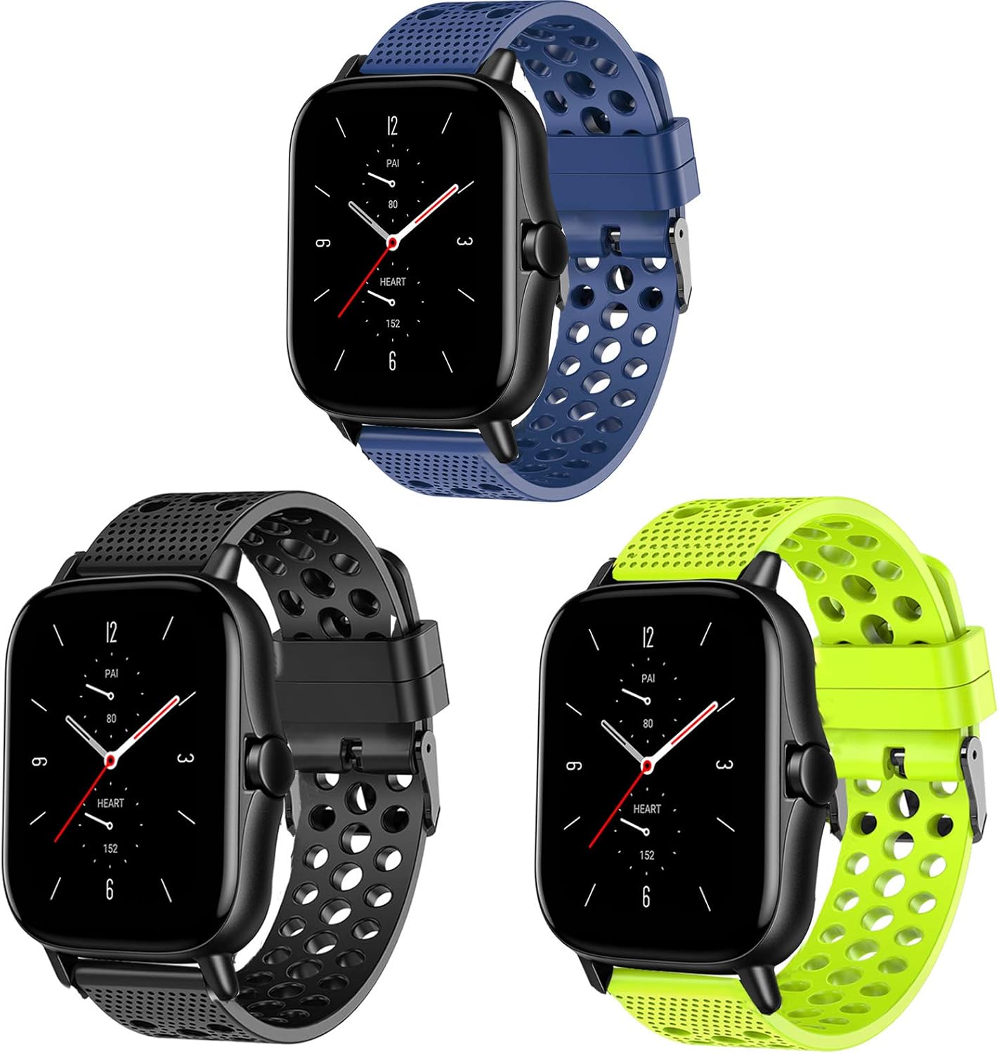 YOUkei Compatible with Amazfit GTS 3 Band, Quick Release Silicone Replacement Wristbands Sport Strap with Metal Buckle Compatible for Amazfit GTS 2 / GTS 3 Smartwatch (3 pack-Green+Black+Blue)
