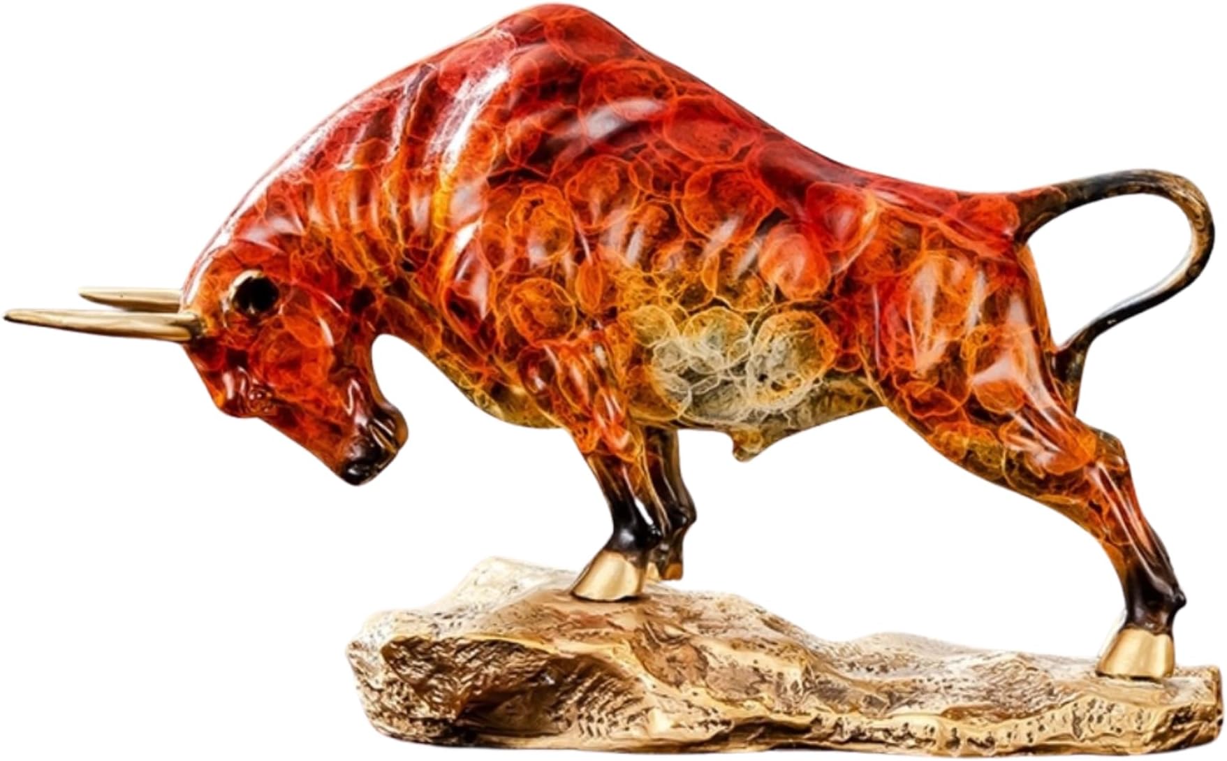 Bronze Bull Sculpture - Pure Copper Charging Bull/Cow/Ox Figure and Statue Handmand Collectable Art Decor - Figurine for Office& Home Decorations and Gift (L:14in Reddish-Orange)