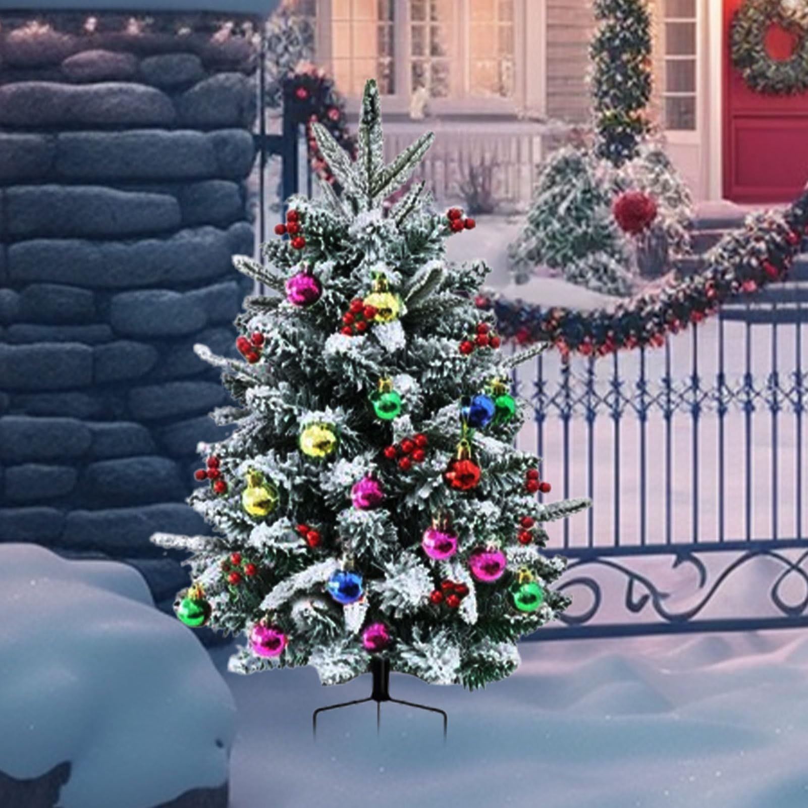 Albero di Natale da 75 cm, riempito per vasi floreali | Albero di Natale con luci integrate per giardino, portico, appartamenti e casa, festa della mamma e sentieri