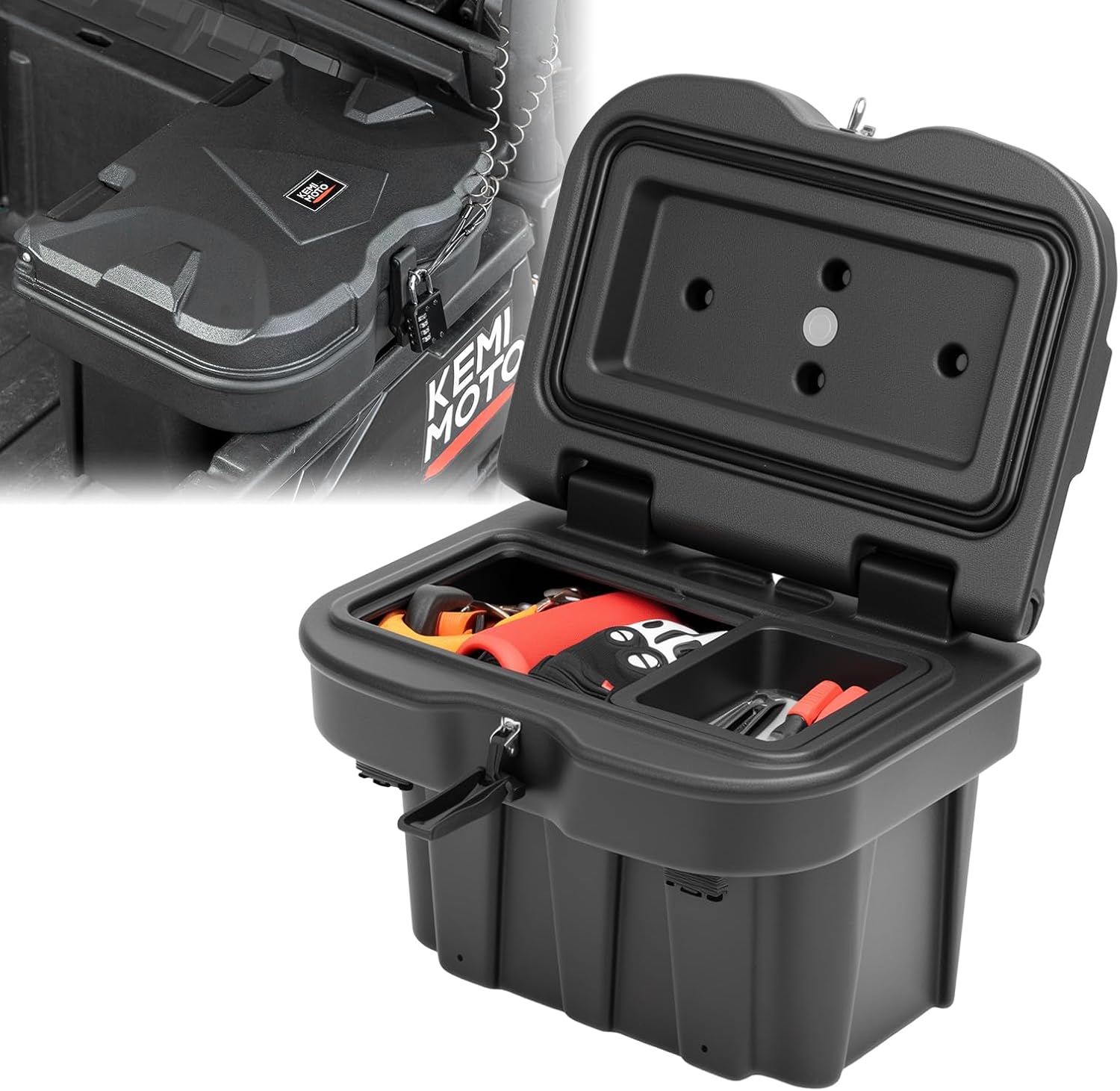 KEMIMOTO UTV Bed Storage Box 21L/5.5 Gal Waterproof Storage Bin Lockable Tool Box Compatible with 2016-2026 Can-Am Defender & Defender MAX, 2021+ Commander & MAX 1000R 700
