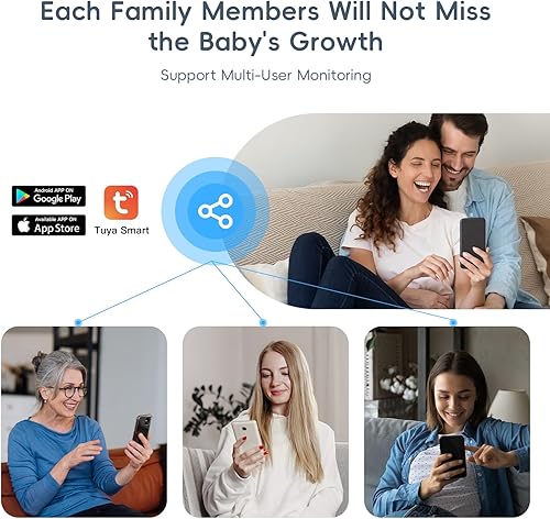Miniatura 9 de Monitor de bebé con cámara y audio, cámara inteligente HD 2K para bebé, pantalla WiFi de 5 pulgadas, visión nocturna, sensor de humedad de