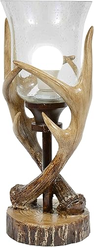 Vista 2 de BLACK FOREST DECOR Antler Lodge Uplight Lámpara - Lámpara rústica de Lodge con globo de vidrio sembrado