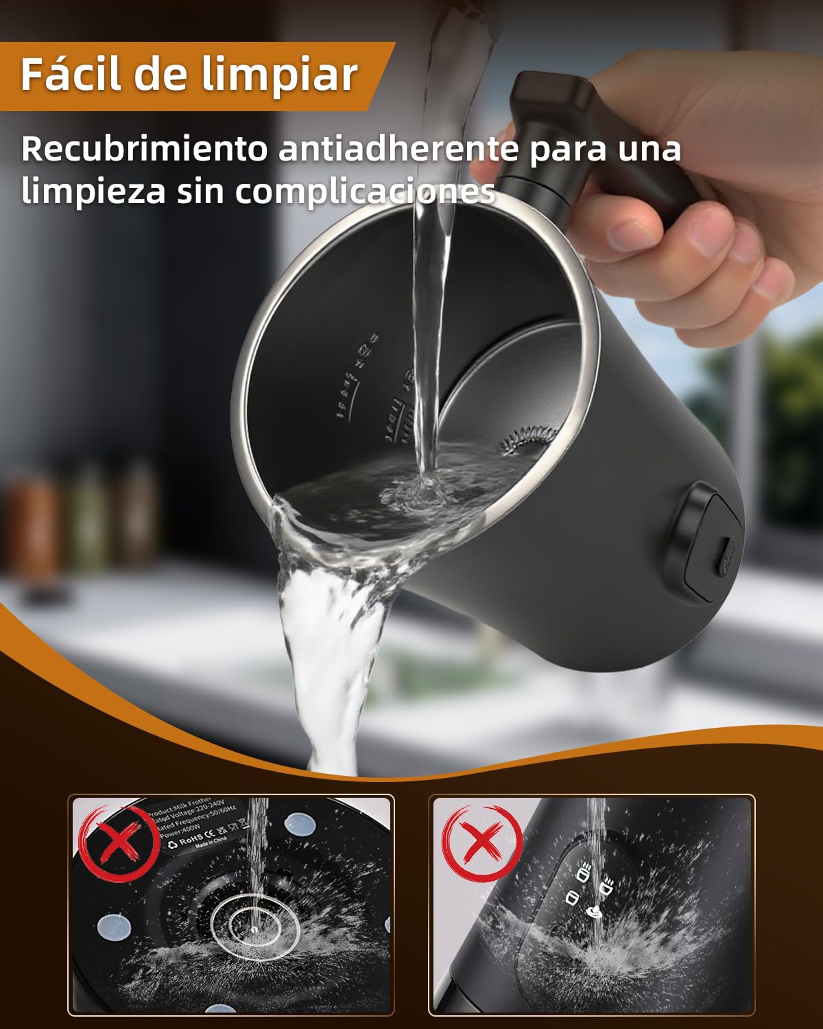 Cafetera de Leche, 4 en 1, con Función de Espumado y Calentamiento (Negra)