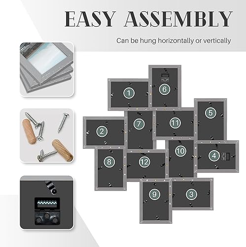 Miniatura 4 de Marcos de fotos de collage de 12 aperturas para decoración de pared, marcos de fotos de collage de 4 x 6 con ganchos de metal, juego de marcos de