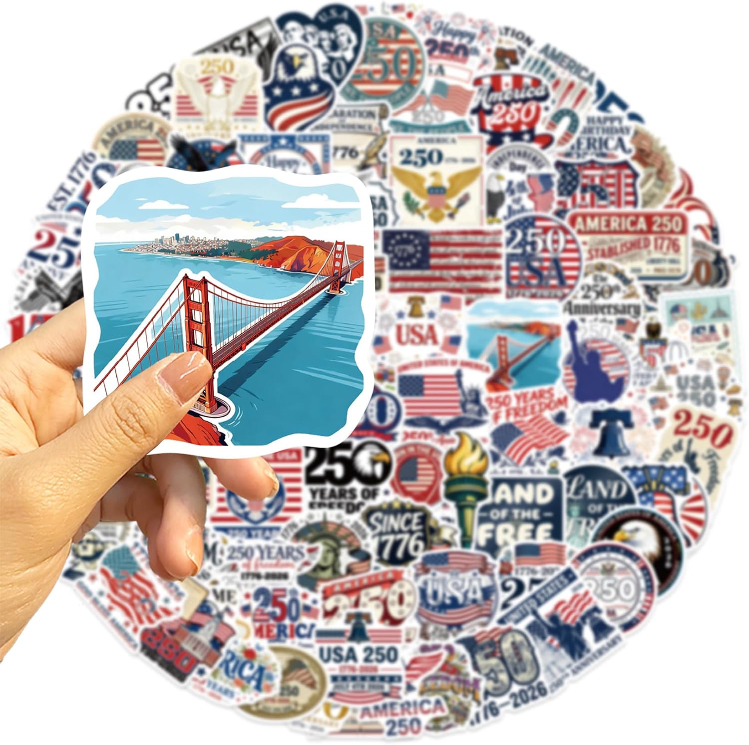 100Pcs America 250 Stickers Pack - Waterproof Stickers for Party Favors,Gifts,Scrapbooking,Laptop,Water Bottles,Skateboards,Mobile Phone SPJHSL image 5