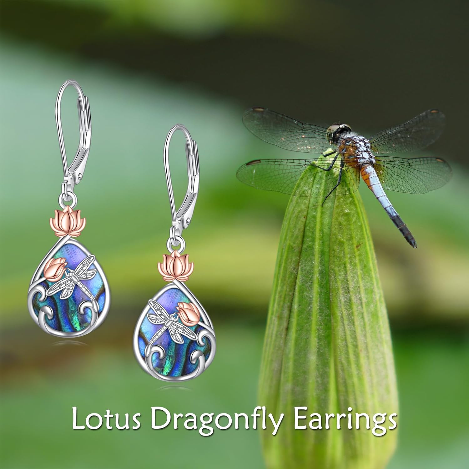 AOBOCO Christmas Gifts Butterfly/Dragonfly/Bee/Ladybug Earrings for Women 925 Sterling Silver Rose Lotus Tulip Flower Filigree Dangle Teardrop Moonstone Larimar Turquoise Abalone Shell Black Onyx Leverback Earrings Jewelry Birthday for Mom Friends Wife - Image 2