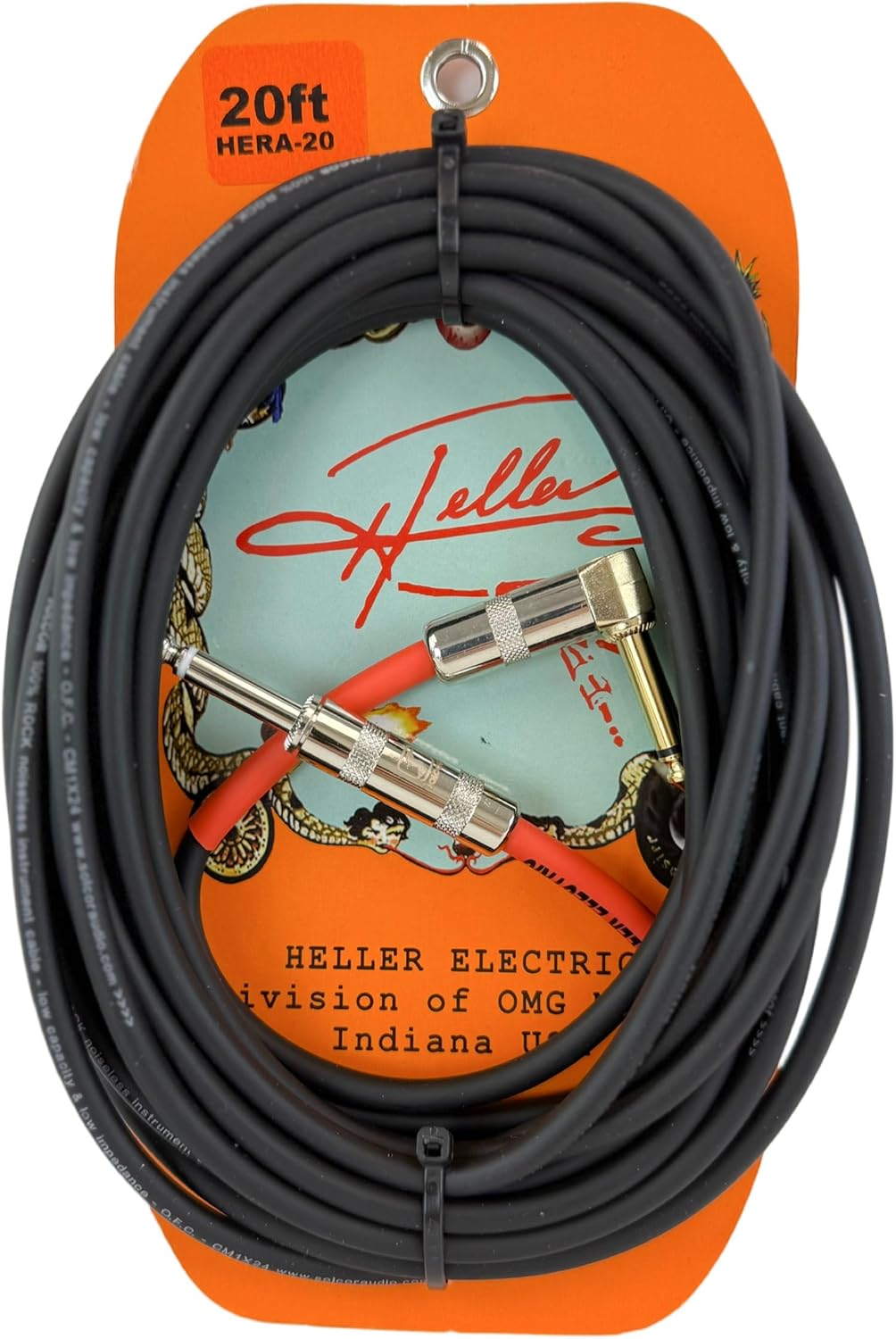Heller Electric High Standard Instrumentケーブル、20フィート、エレキギター&amp;ベース