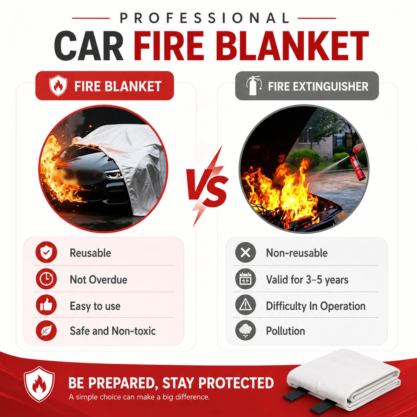 Mantas Ignífugas De Emergencia para Coches, Manta De Extinción De Incendios De Emergencia, Resistente Al Calor 800°C, 4×6m / 6×8m / 6×9m, para Coches, Garajes 4 * 6m/13 * 20ft