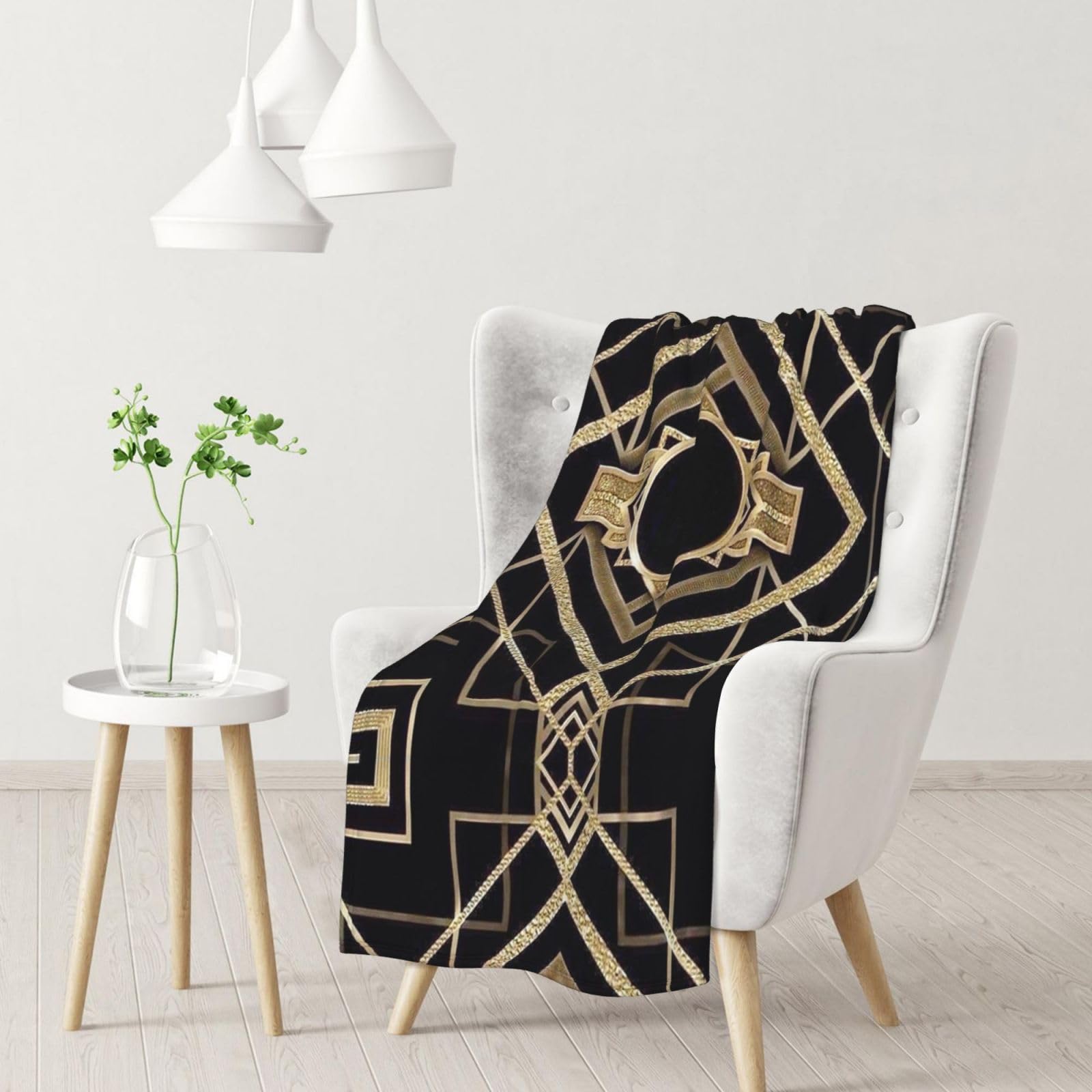 BeNtli Blanket,Warm Flannel Blanket Throw/Blanket Bed Throw for Sofa Office 102X 76 cm,Art Deco Vintage Era The Great Gatsby Gold Black Pattern