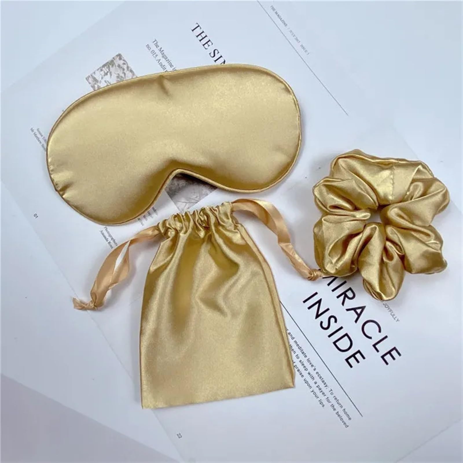 Máscaras para dormir Zero Eye Pressure Blackout pa Juego de 3 máscaras de seda for ojos for mujer, parches for ojos for dormir de imitación de seda(Champagne)