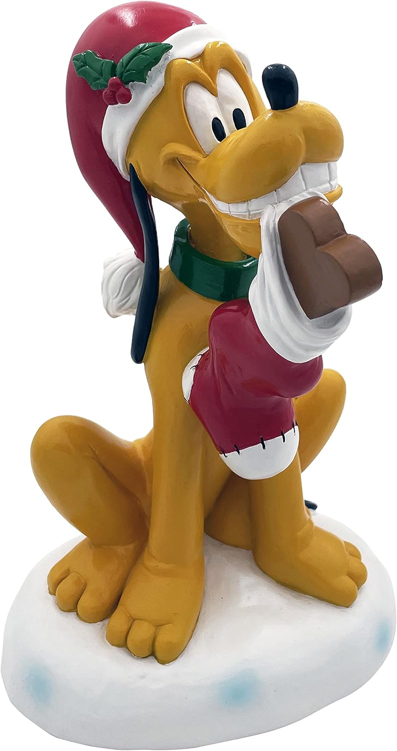 Disney Pluto with Bones Christmas Outdoor Garden Statue, 10 inches Tall, Officially Licensed Disney Product