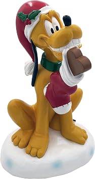 Disney Pluto with Bones Christmas Outdoor Garden Statue, 10 inches Tall, Officially Licensed Disney Product