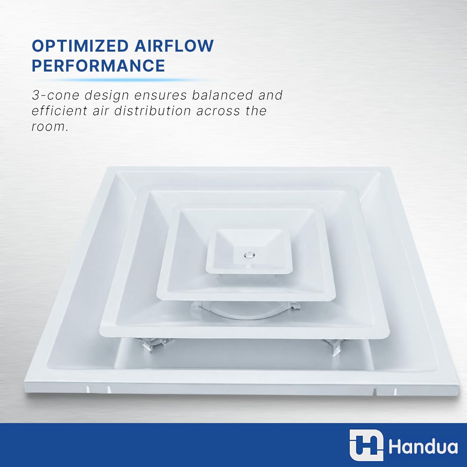 Fits 24x24 Steel T-Bar Drop Ceiling Grid | 2x2 Feet Lay in Steel Air Supply Diffuser with Round 12" [Neck Size] by Handua | 3 Cone | Drop Celing Vent | White | Outer Dimension: 23-3/4" x 23-3/4"