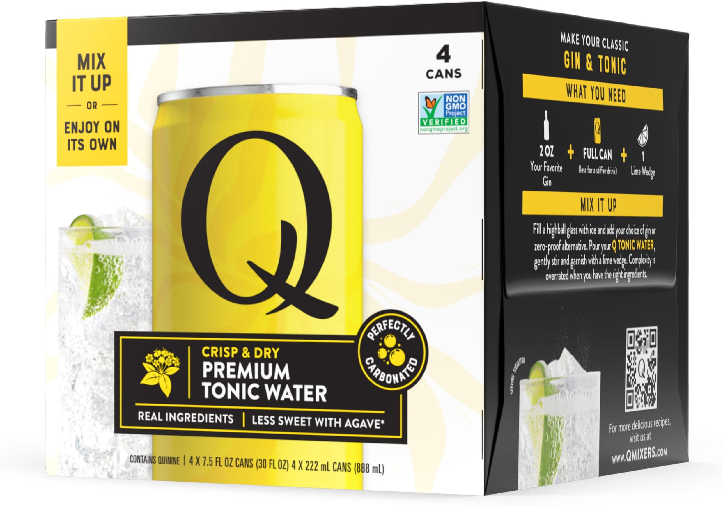 Tonic Water, Premium Cocktail Mixer Made with Real Ingredients, 7.5 fl oz cans (Pack of 4)